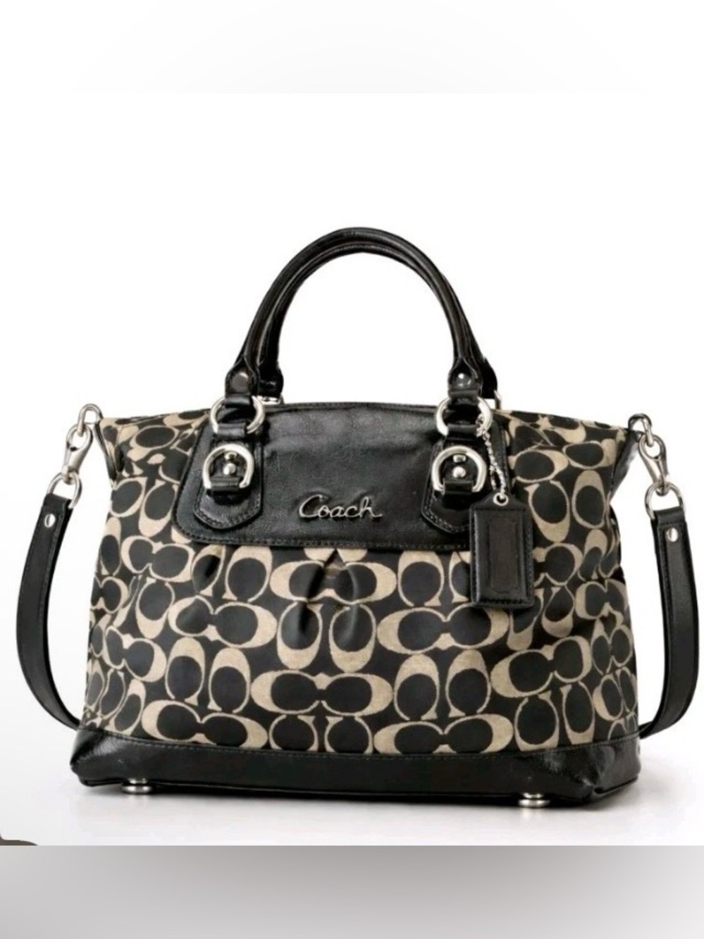 Coach Ashley NWT Black Gray Signature Canvas Satchel Crossbody Large Bag Purse 🖤